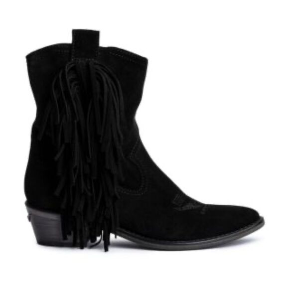 Zadig & Voltaire Pilar Western Fringe black Suede Ankle Boots French 37/US 6 - Picture 1 of 14
